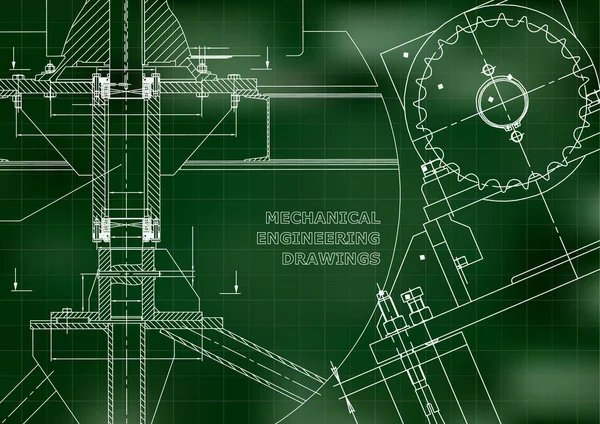 工学的背景技術的な機械工学の図面青写真だ緑だグリッド — ストックベクタ