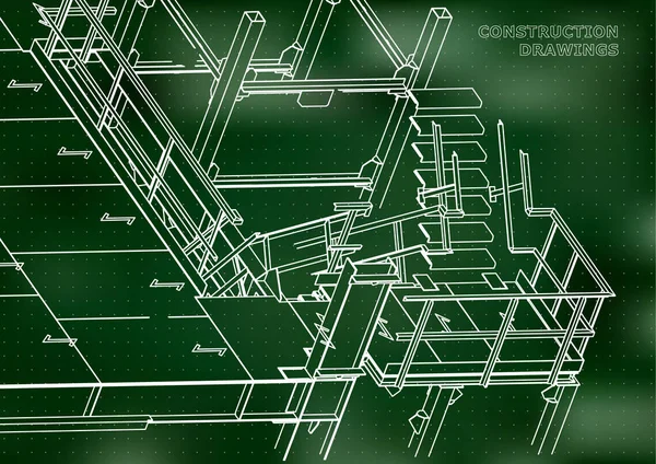 Budova Kovové Konstrukce Objemové Konstrukce Návrh Abstraktní Pozadí Zelená Body — Stockový vektor