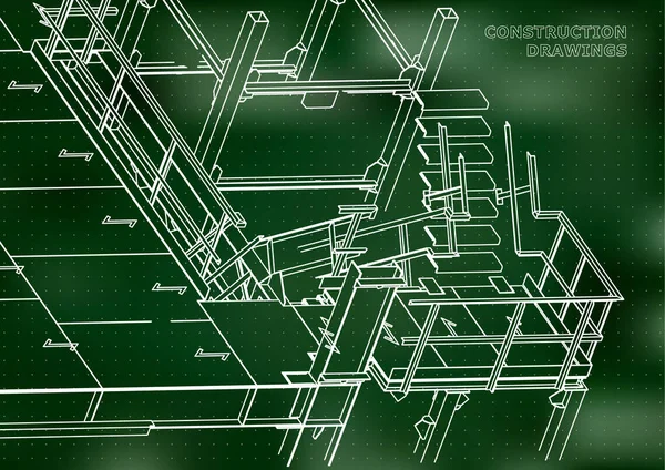 Edificio Construcciones Metálicas Construcciones Volumétricas Diseño Fondo Abstracto Verde Puntos — Vector de stock