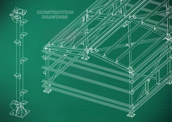 Κτίριο Μεταλλικές Κατασκευές Ογκομετρική Κατασκευές Σχεδίαση Αφηρημένη Κάλυψη Πανό Πράσινο — Διανυσματικό Αρχείο