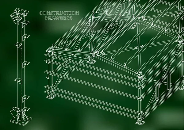 Κτίριο Μεταλλικές Κατασκευές Ογκομετρική Κατασκευές Σχεδίαση Αφηρημένη Κάλυψη Πανό Πράσινο — Διανυσματικό Αρχείο