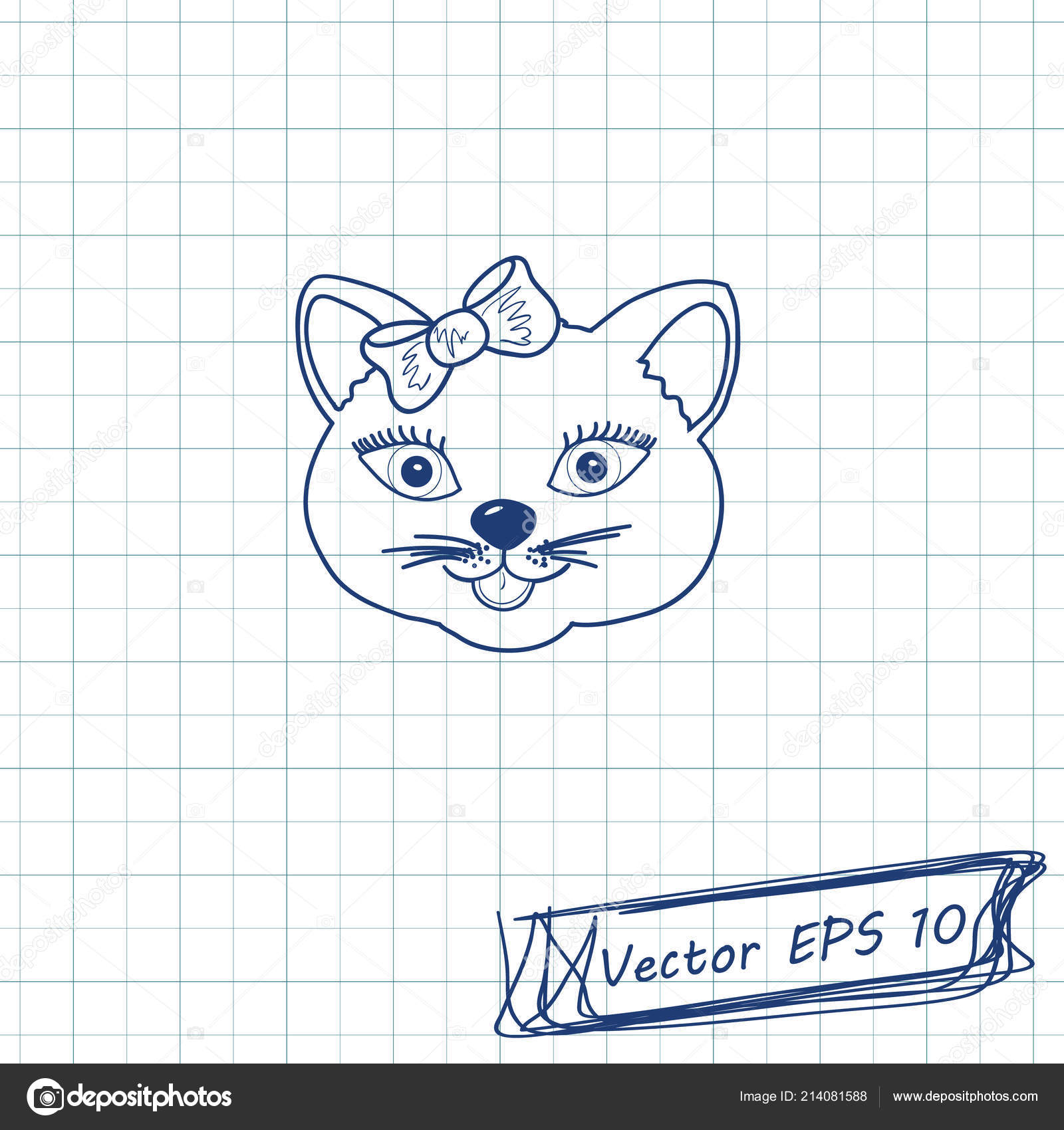 Stile Disegno Bambini Doodle Disegno Foglio Taccuino Gatto