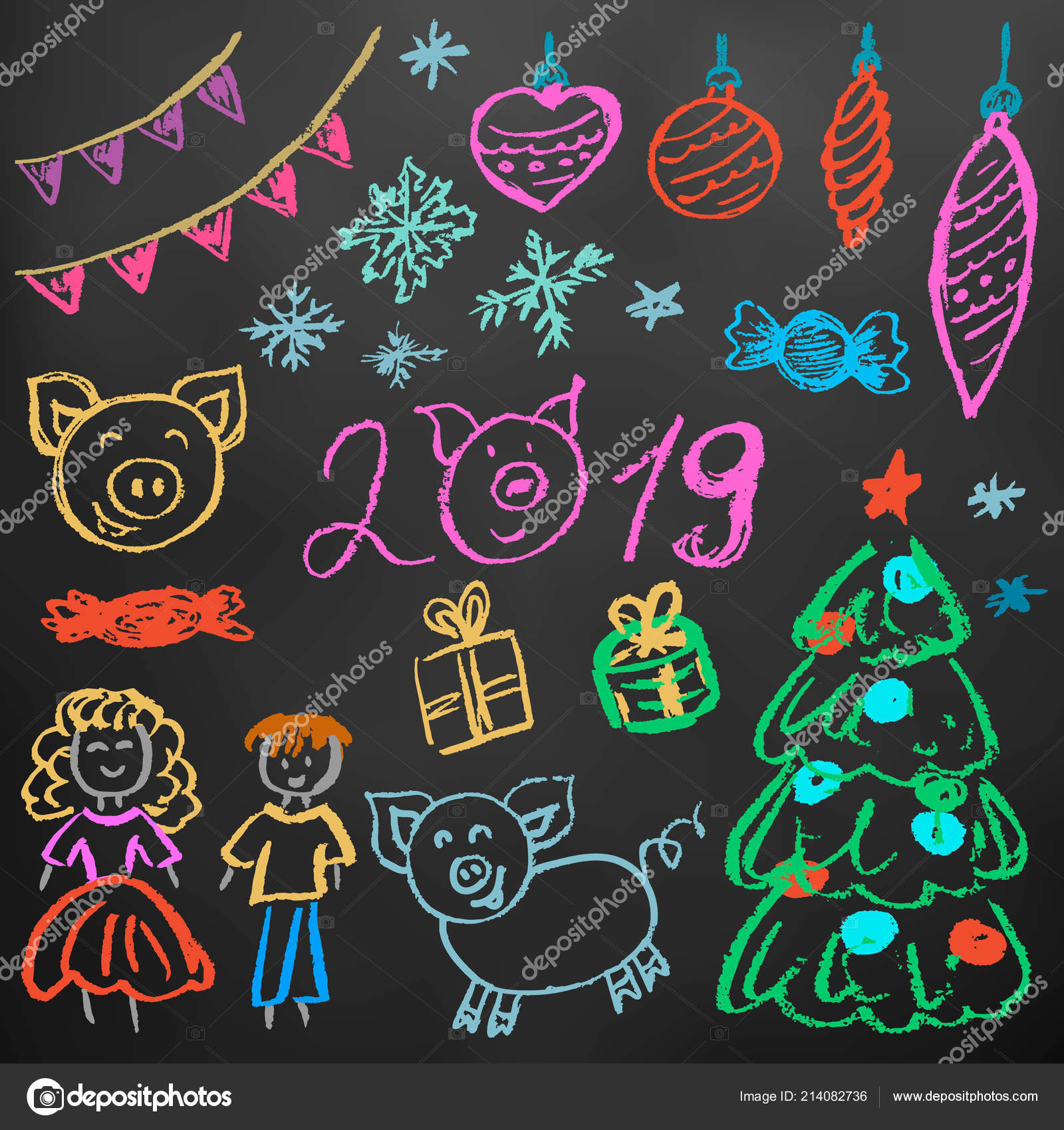 New Year 2019 New Year's Set Elements Your Creativity Children's
