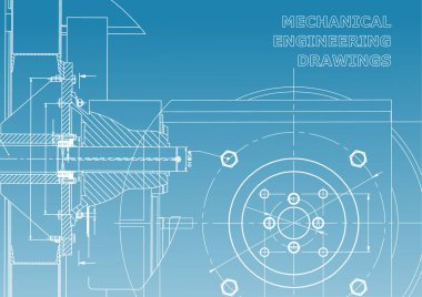 Teknik resimde. Makine Mühendisliği. Mühendislik konuların arka planlar. Teknik tasarım. Enstrüman yapımı. Mavi ve beyaz