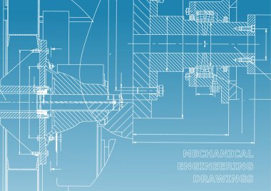 Teknik resimde. Makine Mühendisliği. Mühendislik konuların arka planlar. Teknik tasarım. Enstrüman yapımı. Kapak, afiş, el ilanı, arka plan. Mavi ve beyaz