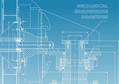 Teknik resimde. Makine Mühendisliği. Mühendislik konuların arka planlar. Teknik tasarım. Enstrüman yapımı. Kapak, afiş, el ilanı. Mavi ve beyaz