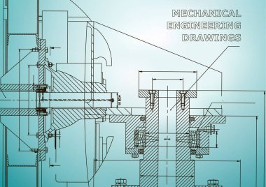 Teknik resimde. Makine Mühendisliği. Mühendislik konuların arka planlar. Teknik tasarım. Enstrüman yapımı. Kapak, afiş, el ilanı. Açık mavi