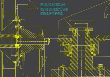 Teknik resimde. Makine Mühendisliği. Mühendislik konuların arka planlar. Teknik tasarım. Enstrüman yapımı. Kapak, banner. Gri