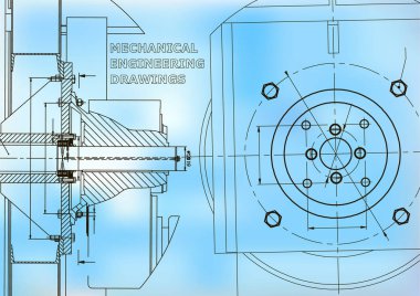 Teknik resimde. Makine Mühendisliği. Mühendislik konuların arka planlar. Mavi