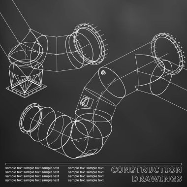 Siyah. Çelik yapılar çizimlerinin. Borular ve boru. 3D planı çelik yapıları. Tasarımınız için arka plan