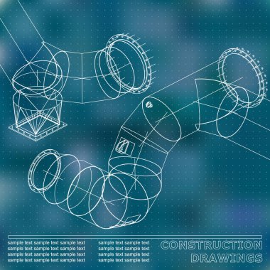 Mavi. Puan. Çelik yapılar çizimlerinin. Borular ve boru. 3D planı çelik yapıları. Tasarımınız için arka plan