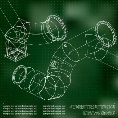 Yeşil arka plan. Puan. Çelik yapılar çizimlerinin. Borular ve boru. 3D planı çelik yapıları. Tasarımınız için arka plan