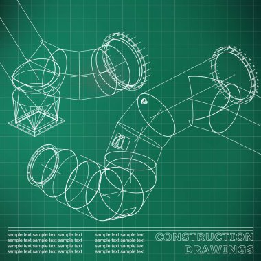 Açık yeşil renkli. Kılavuz. Çelik yapılar çizimlerinin. Borular ve boru. 3D planı çelik yapıları. Tasarımınız için arka plan
