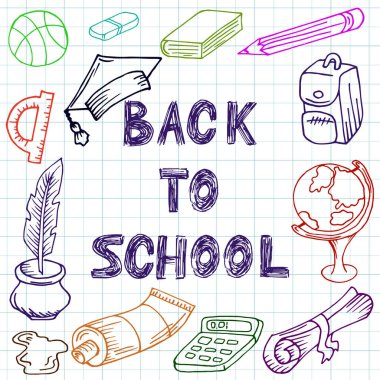 Okula dönüş. Çizim kalem renkli. Doodle görüntü. El çizimi