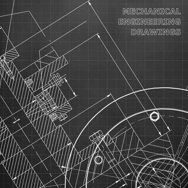 Black background. Grid. Backgrounds of engineering subjects. Technical illustration. Mechanical engineering. Technical design. Instrument making. Cover, banner, flyer