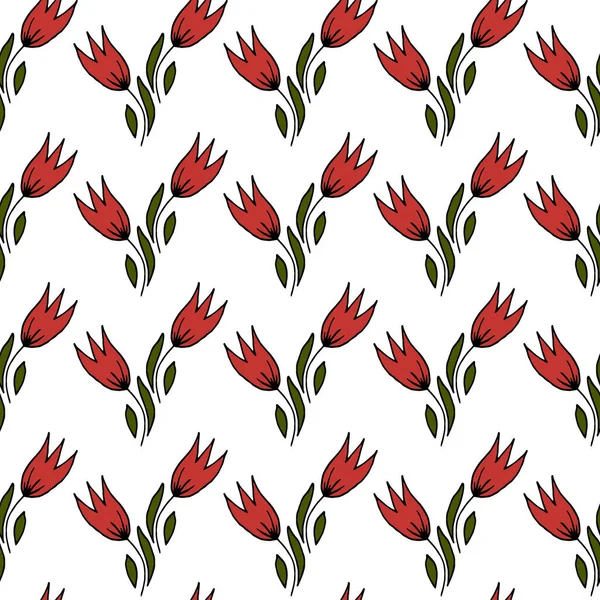 Nahtloses Blumenmuster Muster Für Stoff Spalier Tulpen Blumensträuße Auf Weißem — Stockvektor