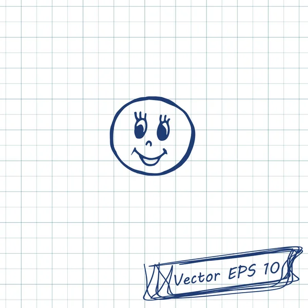 Estilo Dibujo Infantil Doodle Dibujo Una Hoja Cuaderno Sonriente Contorno — Vector de stock