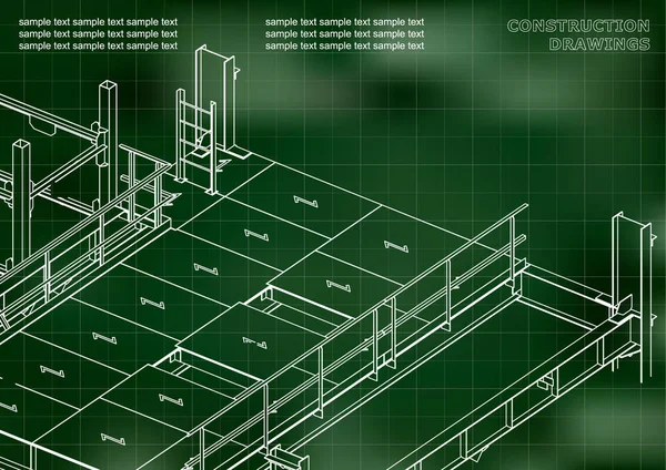 Construir Construções Metálicas Construções Volumétricas Design Abstrato Fundo Verde Rede —  Vetores de Stock