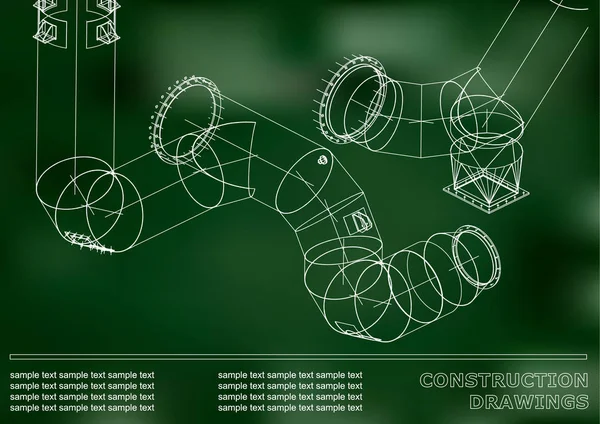구조물의 드로잉입니다 파이프 파이프 구조물의 청사진 디자인에 배경입니다 — 스톡 벡터