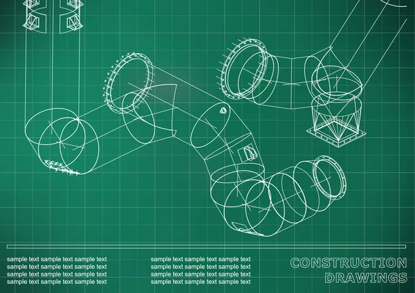 Rysunki Konstrukcji Stalowych Rury Rury Blueprint Struktur Okładka Podłoże Dla — Wektor stockowy