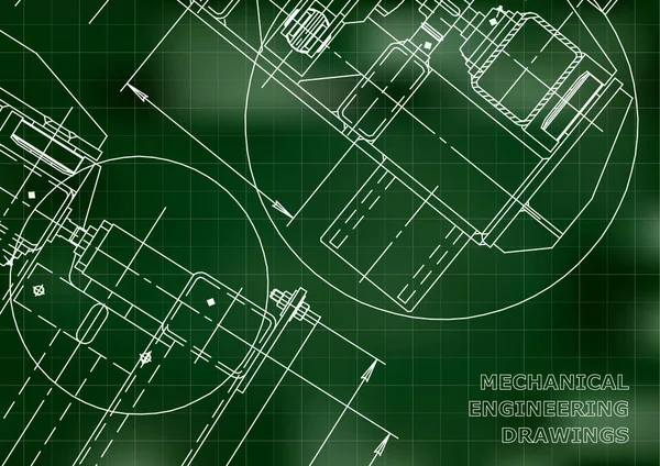 Mechanical Engineering Drawing Blueprints Mechanics Cover Engineering Design Instrumentation Green — Stock Vector