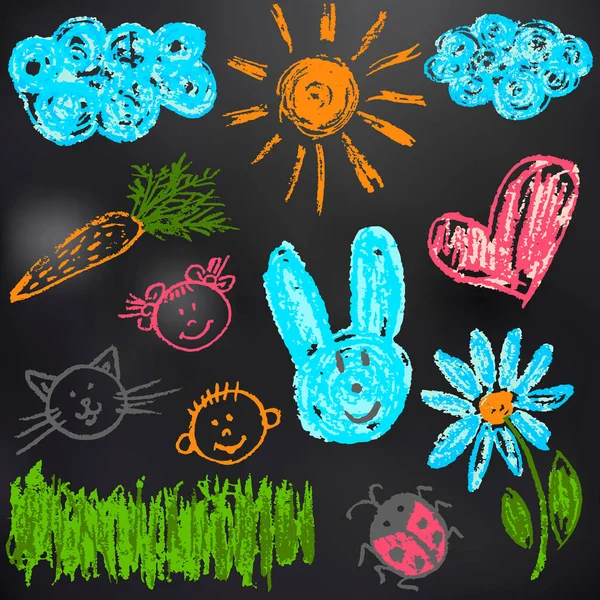 Children's Drawing Color Chalk Blackboard Design Elements Packaging  Postcards Wraps Stock Vector by ©Bubushonok 214082566