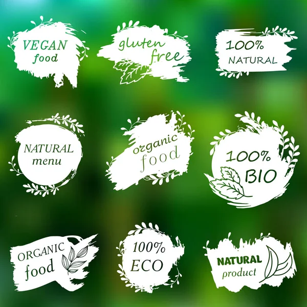 我喜欢有机的 广告菜单的矢量插图 设置徽标 设计元素 涂鸦徽标 天然食品 有机食品 素食食品 健康食品标签 — 图库矢量图片#