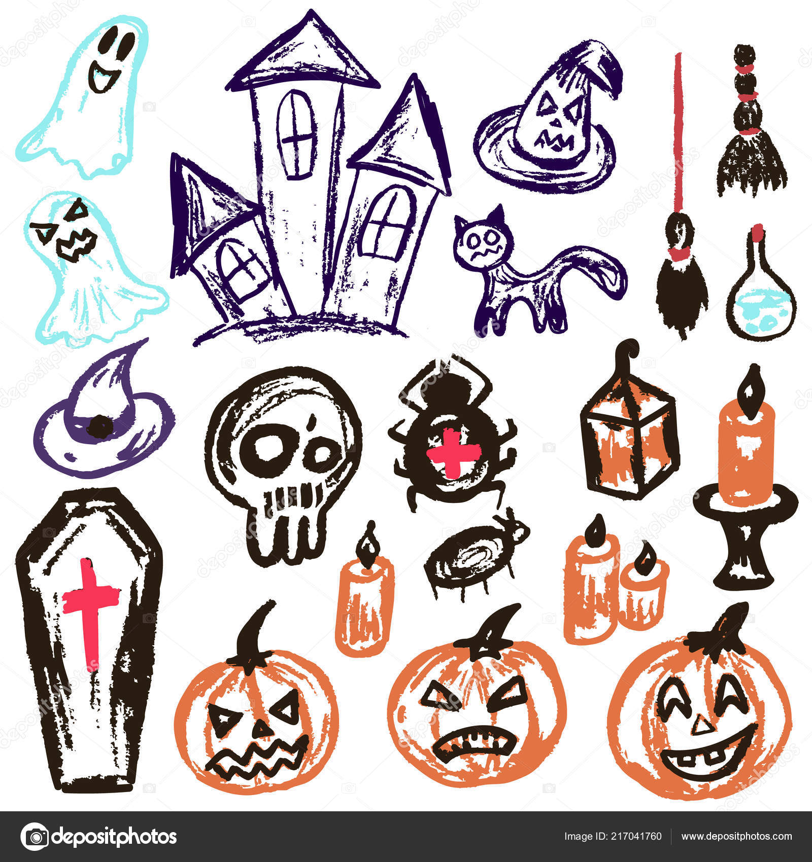 Halloween A Set Of Funny Objects Vector Illustration Collection Of Halloween A Set Of Funny Objects Vector Illustration Collection Of