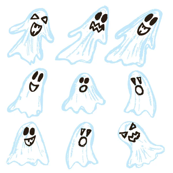 Halloween Una Serie Fantasmi Illustrazione Vettoriale Una Collezione Facce Divertenti — Vettoriale Stock