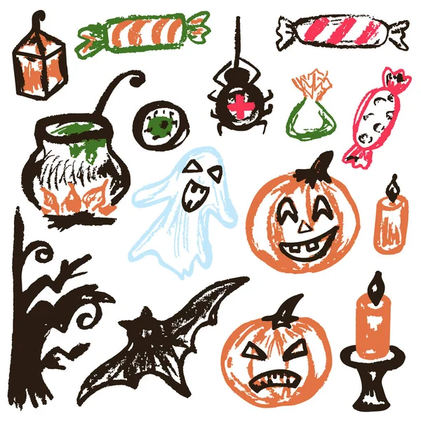 Halloween Conjunto Objetos Divertidos Ilustración Vectorial Colección Elementos Festivos Vacaciones — Vector de stock