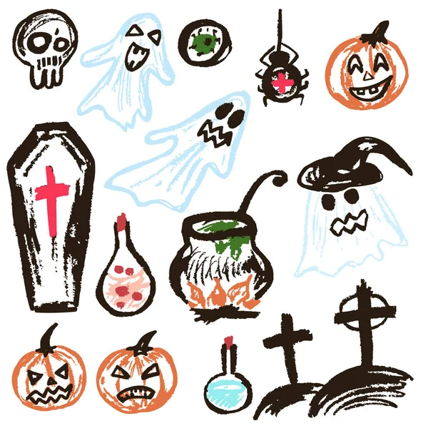 Halloween Conjunto Objetos Divertidos Ilustración Vectorial Colección Elementos Festivos Vacaciones — Vector de stock