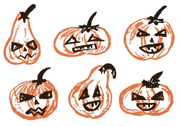 Halloween Ensemble Citrouilles Festives Illustration Vectorielle Collection Visages Drôles Vacances — Image vectorielle