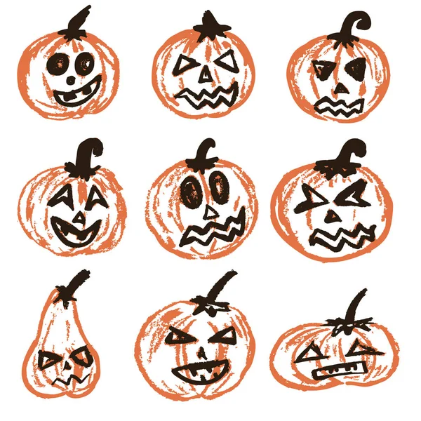 Halloween Ensemble Citrouilles Festives Illustration Vectorielle Une Collection Visages Drôles — Image vectorielle
