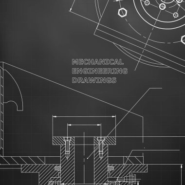 Mekaniği. Teknik tasarım. Mühendislik tarzı. Mekanik alet yapımı. Kapak. Siyah arka plan. Kılavuz
