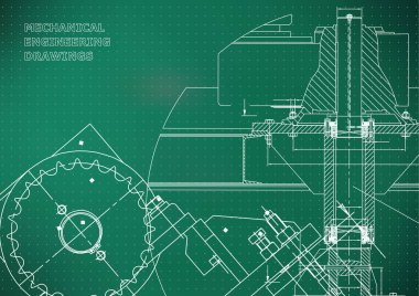 Planları. Mekanik çizimler. Mühendislik illüstrasyonlar. Teknik tasarım. Afiş. Açık yeşil renkli. Puan