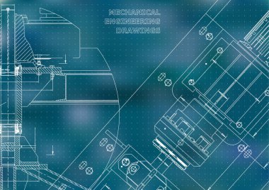 Makine mühendisliği çizimleri. Teknik tasarım. Enstrüman yapımı. Planları. Mavi arka plan. Puan