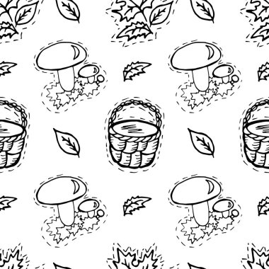 Çocuklar, karikatür seamless modeli. Skarpbuking. Tekstil, çizgi film arka plan. Mantar, yaprakları, sonbahar yaprakları, pottle