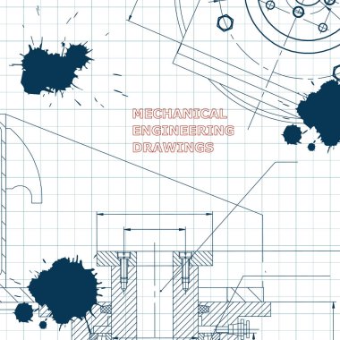 Mekanik. Teknik tasarım. Mühendislik tarzı. Mekanik alet yapma. Taslak mürekkep lekesi kapak