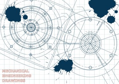 Makine mühendisliği çizimleri. Vektör arka plan. Taslak. Mürekkep. Lekesi