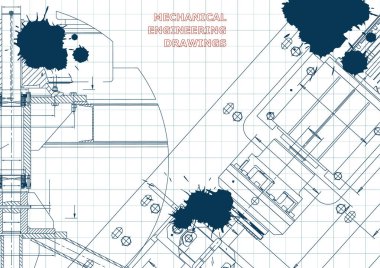 Makine mühendisliği çizimleri. Teknik tasarım. Enstrüman yapımı. Planları. Taslak. Mürekkep. Lekesi