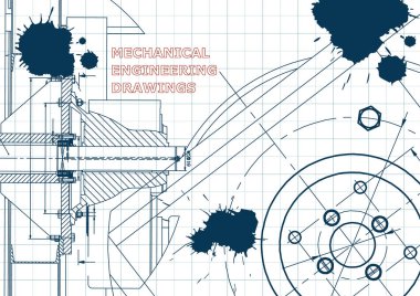 Teknik resimde. Makine Mühendisliği. Arka plan. Taslak. Mürekkep. Lekesi