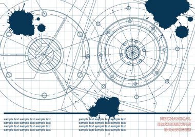 Beyaz bir arka plan üzerinde vektör makine mühendisliği çizimleri. Arka plan Yazıt için. Taslak. Mürekkep. Lekesi