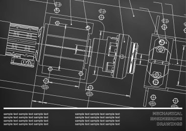 Makine Mühendisliği çizimler siyah bir arka plan üzerinde. Vektör. Arka plan Yazıt için