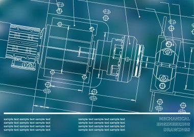 Makine Mühendisliği çizimler mavi bir arka plan üzerinde. Vektör. Arka plan Yazıt için