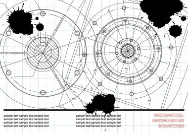 Beyaz bir arka plan üzerinde vektör makine mühendisliği çizimleri. Arka plan Yazıt için. Taslak. Siyah mürekkep. Lekesi