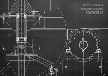 Mühendislik arka planlar. Makine mühendisliği çizimleri. Planları. Kapak. Teknik tasarım. Siyah arka plan. Kılavuz