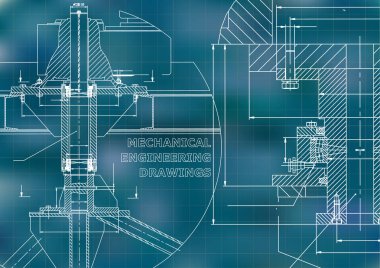 Makine Mühendisliği. Teknik resimde. Mühendislik konuların arka planlar. Teknik tasarım. Enstrüman yapımı. Kapak, banner. Mavi arka plan. Kılavuz
