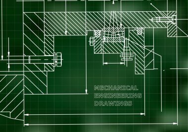 Makine Mühendisliği. Teknik resimde. Mühendislik konuların arka planlar. Teknik tasarım. Yeşil arka plan. Kılavuz
