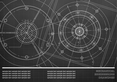 Vektör makine mühendisliği çizimler siyah bir arka plan üzerinde. Kılavuz. Arka plan Yazıt için
