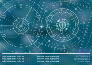 Mavi bir arka plan üzerinde vektör makine mühendisliği çizimleri. Puan. Arka plan Yazıt için